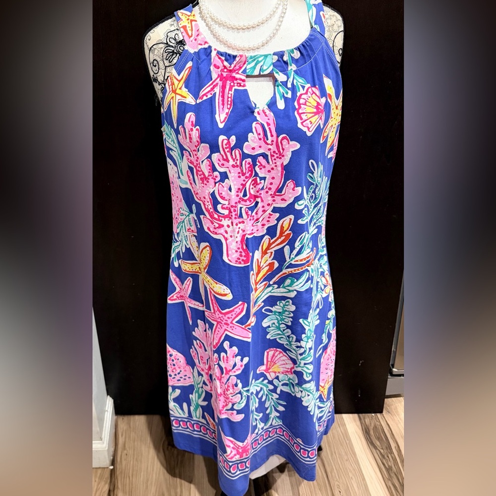 Tropical Blue Coral Print Midi Dress